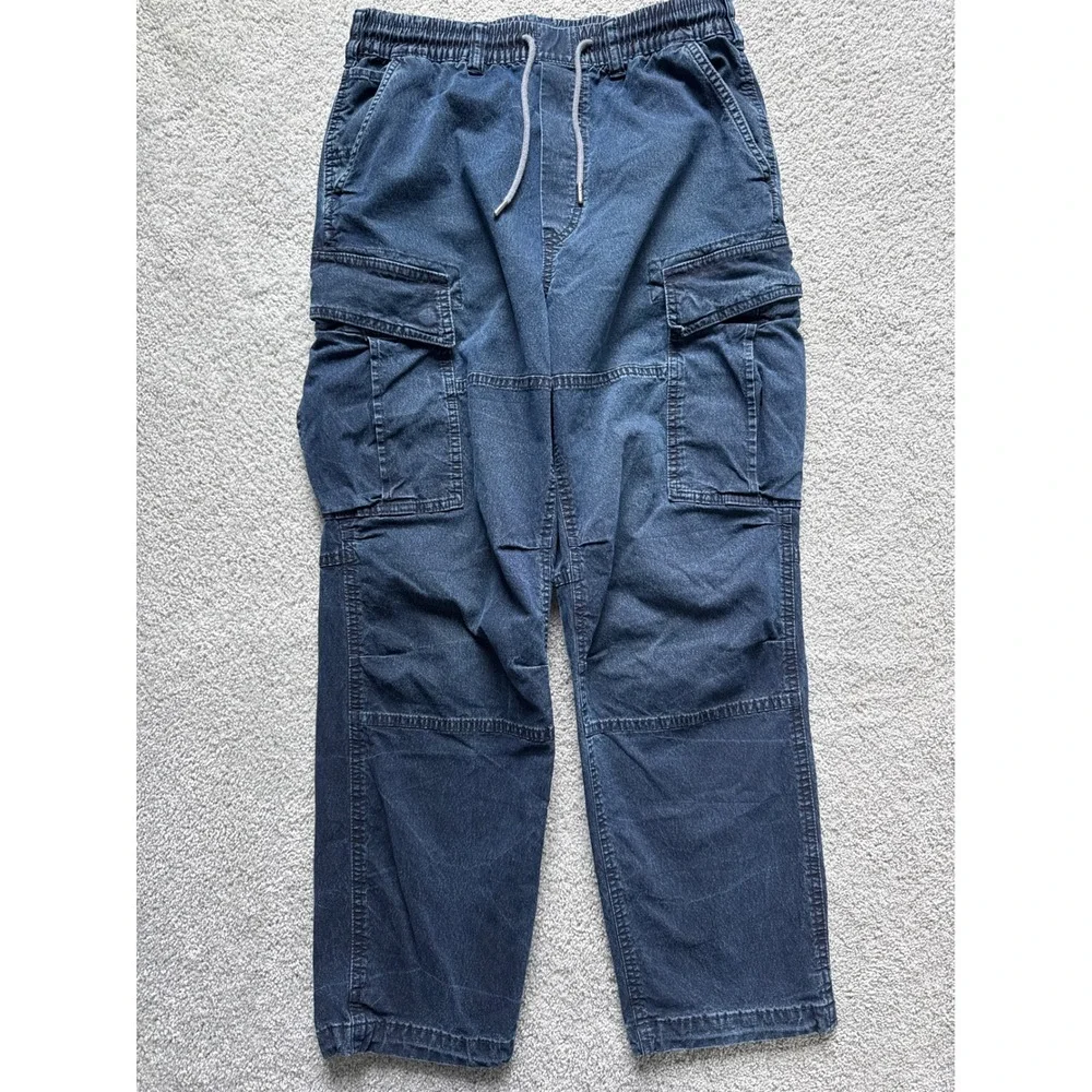 American Eagle Flex Mens Cargo Pants Blue Denim Elastic Waist Joggers Small S